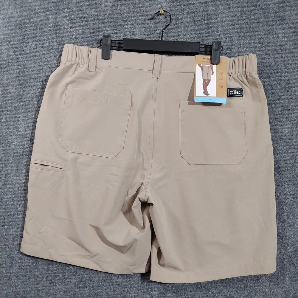 Eddie Bauer Flex Waist Tech Shorts Mens Large Beige UPF 30 Stretch Summer